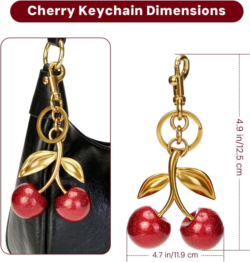 YDF Cherry Keychain Cute Bag Charm Women Leather Keyring Car Keys Gift Mother's Day Birthday Valentine's Purse Accessory - Image 2